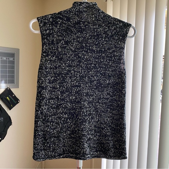 Sleeveless Mock Turtleneck Black White Speckled Knit Sweater Size Large - Picture 2 of 10